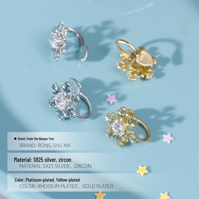 Клипсы для ушей «Снежинка» из серебра 925 пробы Banyan Tree для женщин - Простые корейские осенне-зимние серьги