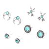 4Pairs Girls Women Flower Arrow Ear Studs Set Faux Turquoise Jewelry Earrings