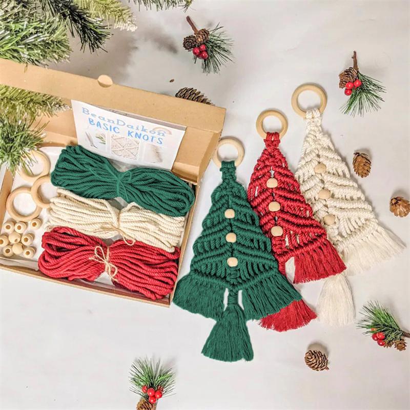 3PCS/Set Christmas Tree DIY Kits Woven Macrame Christmas Tree Set Wall Hangings Decor For Home Wall Hanging Ornament