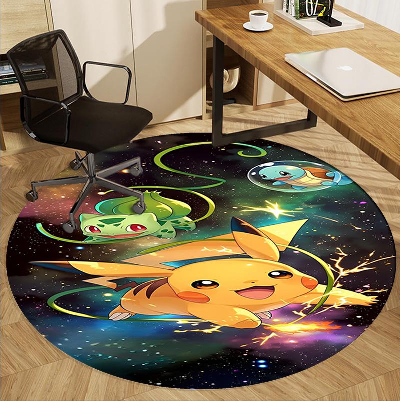 Pokemon Pattern Round Rug, Indoor/Outdoor Mat, for Picnic, Gameroom, Bedroom, Office, Living Room, Home Decor Carpet, Birthday Gift