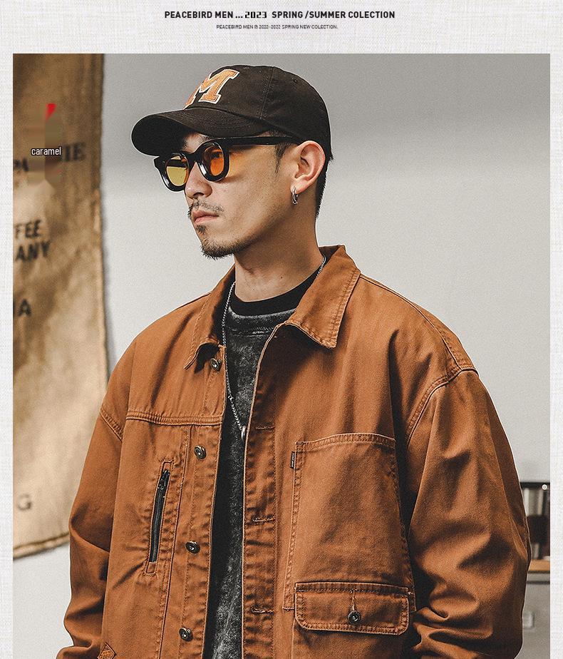 Men's Retro Herringbone Workwear Jacket - American Style, Heavyweight, Spring/Autumn