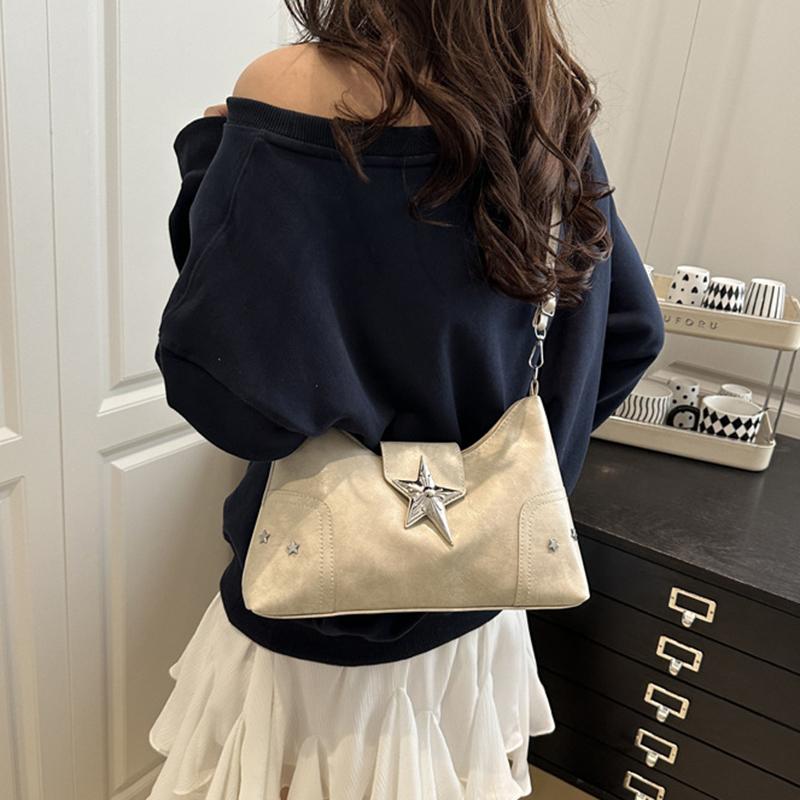 Женская сумка на плечо из ПУ с декором в виде звезд, шикарная сумка-хобо, вместительная модная сумка кроссбоди, однотонная милая сумка под мышкой AVE