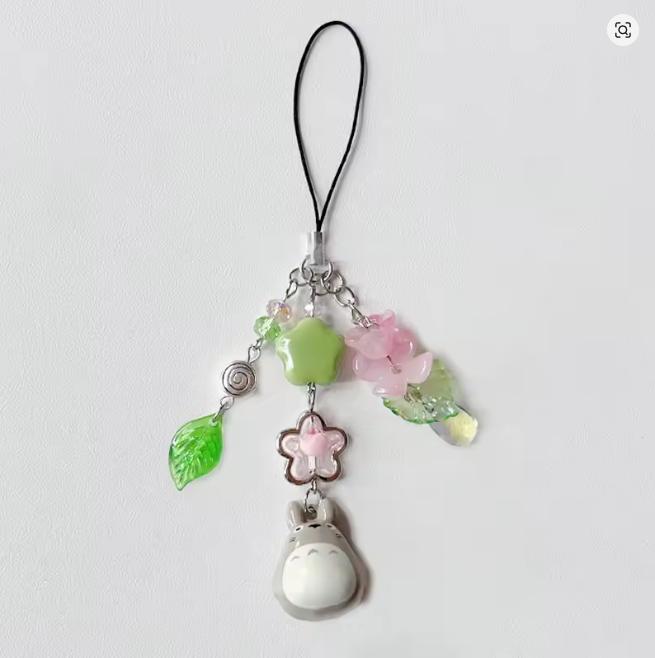 Handmade Cat Phone Chain Charm Fairy Core Four Leaf Clover Beaded Keychain Cute Ceramics Cat Keychain Bag Key Ring