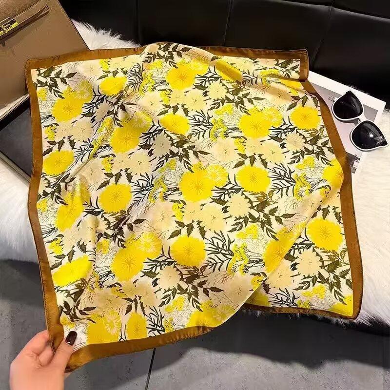 New white 71CM premium silk scarf women's neck protector scarf spring and autumn retro scarf shawl tied bag straight hair