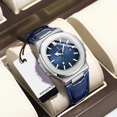 Модные кварцевые наручные часы, новые кожаные повседневные деловые часы, мужские роскошные часы, автоматические часы, мужские