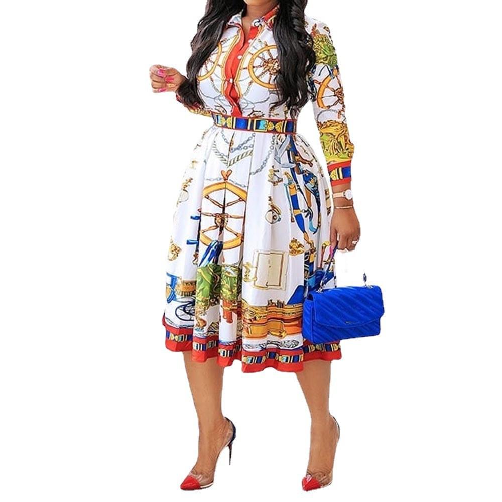 Variety of Colors and Sizes: Lapel High Waist A-Line Dress