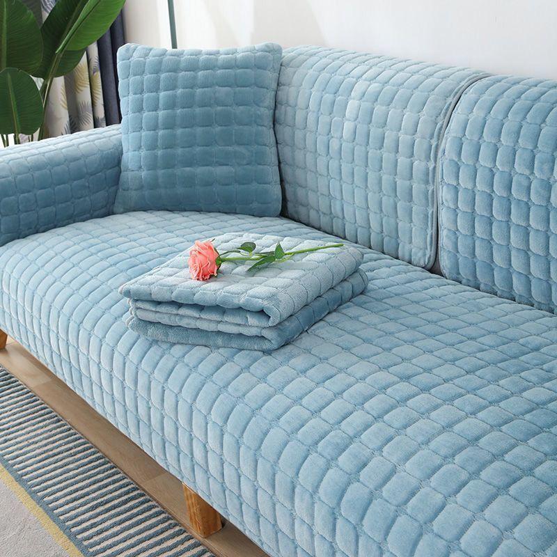 Velvet Sofa Cover Universal Plaid Plush Non-Slip Thickened Living Room Sofa Cover Warm Flannel Sofa Cushion Armrest Back Towel