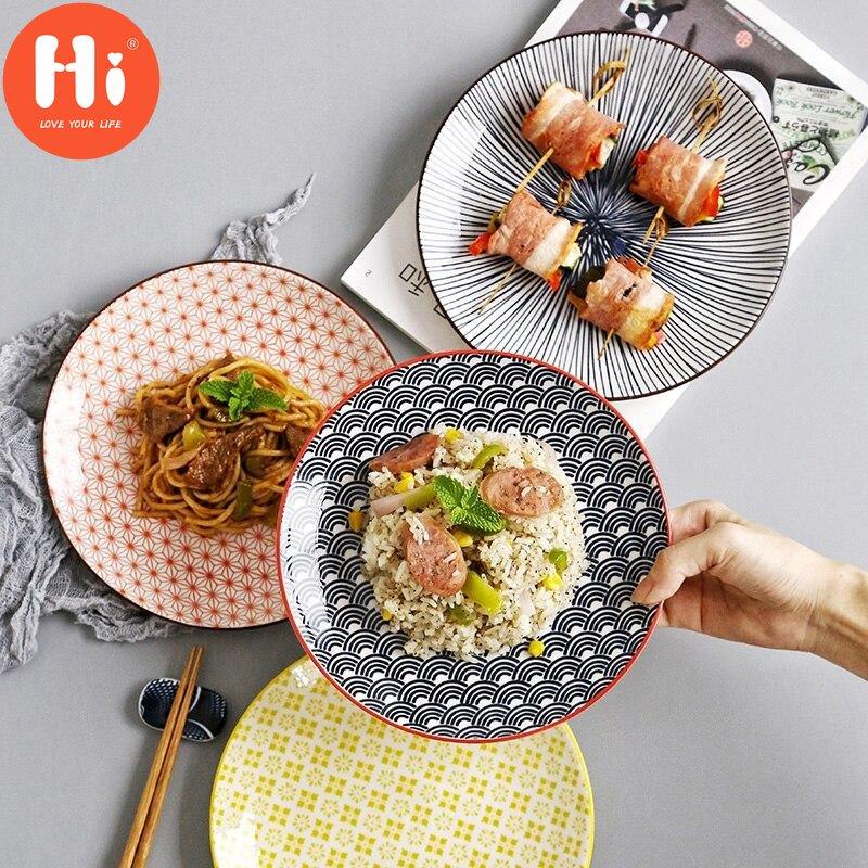 Hi Japanese Style 8 Inch Ceramic Under Glazed Vegetable Dinner Plate Simple Dessert Plate Household Small Steak Dish Food Container