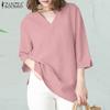 Женская однотонная повседневная свободная блузка с V-образным вырезом и рукавом 3/4