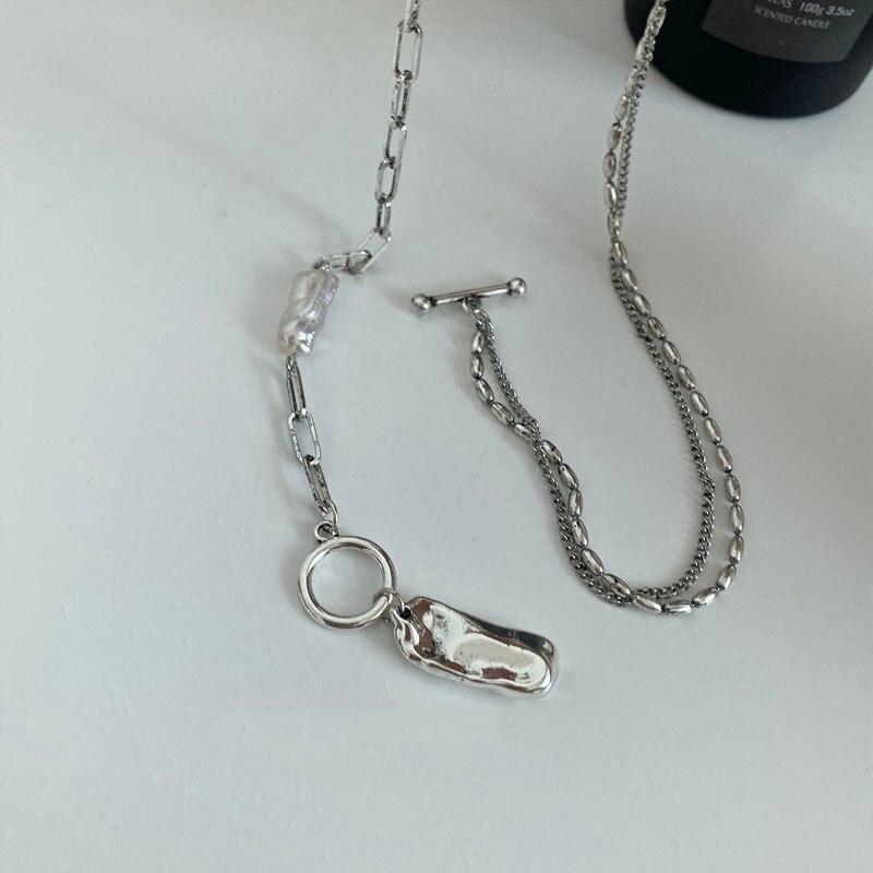 Ожерелье из стерлингового серебра 925 пробы с нерегулярным жемчугом в стиле барокко для женщин, геометрическое ожерелье с застежкой OT, вечерние украшения, новинка