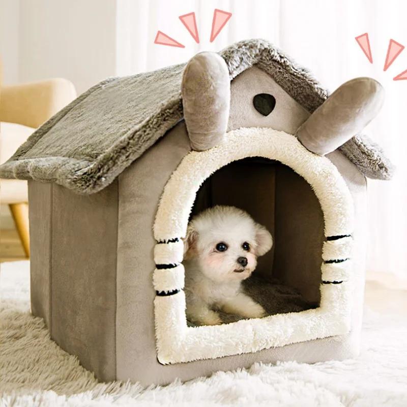 Soft Cats Bed Deep Sleep Small Dog Winter House with Removable Cushion and Enclosed Pet Tent for Kittens Puppies and Cats