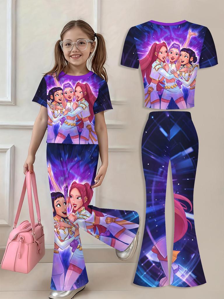 Комплект из шорт и футболки с длинным рукавом 'Demon Hunter' для K-pop девушек - Удобный комплект для весны и осени