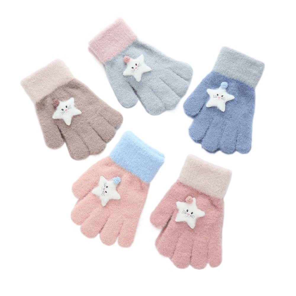 Plush Half Finger Cat Five Fingers Korean Mittens Star Kids Outdoor Gloves Children Winter Gloves