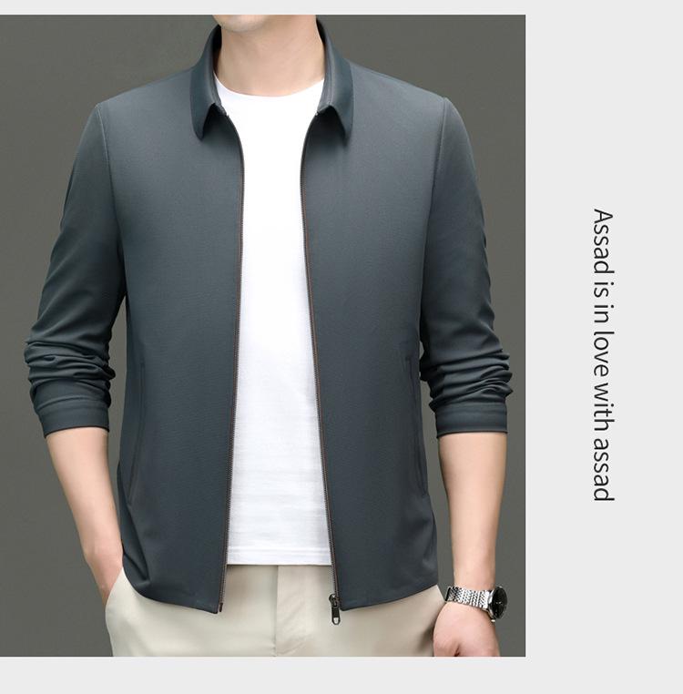 2024 Men's High-End Spring/Autumn Casual Solid Color Lapel Jacket for Middle-Aged Men - Thin Style Dad's Wear