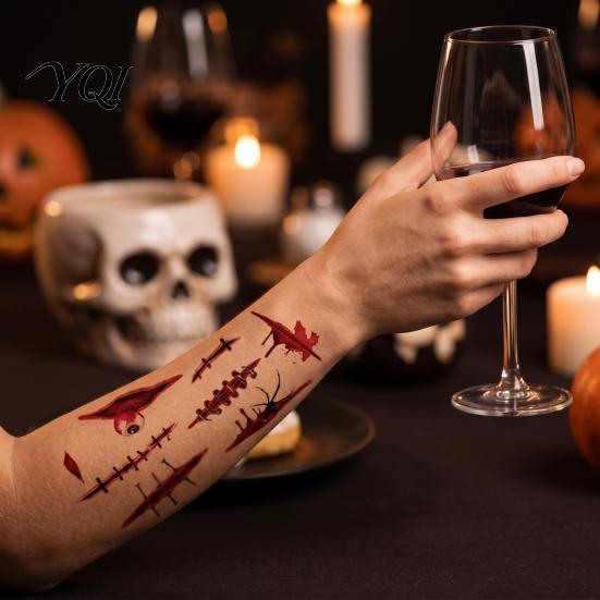 Party Masquerade Supplies 30Pcs Halloween Scar Tattoo Stickers, Realistic Fake Wound Decals for Disposable Horror Theme Props Face Body, Waterproof