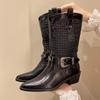 Fashion New Fashion Temperament Fashion Boots Pointed Toe Cutout Woven Women's Shoes 2025 New Boots