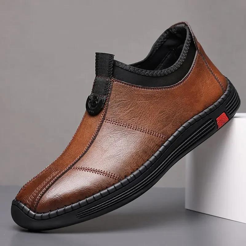 2025 Autumn New Shoes for Men Genuine Leather Casual Shoes Fashion Slip-on Loafers Winter Warm Plush Boots