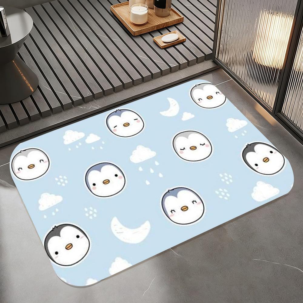 Anime P-penguin Floor Mat Diatomite Bath Mat, Quick Dry Absorbent Non-Slip Door Mat