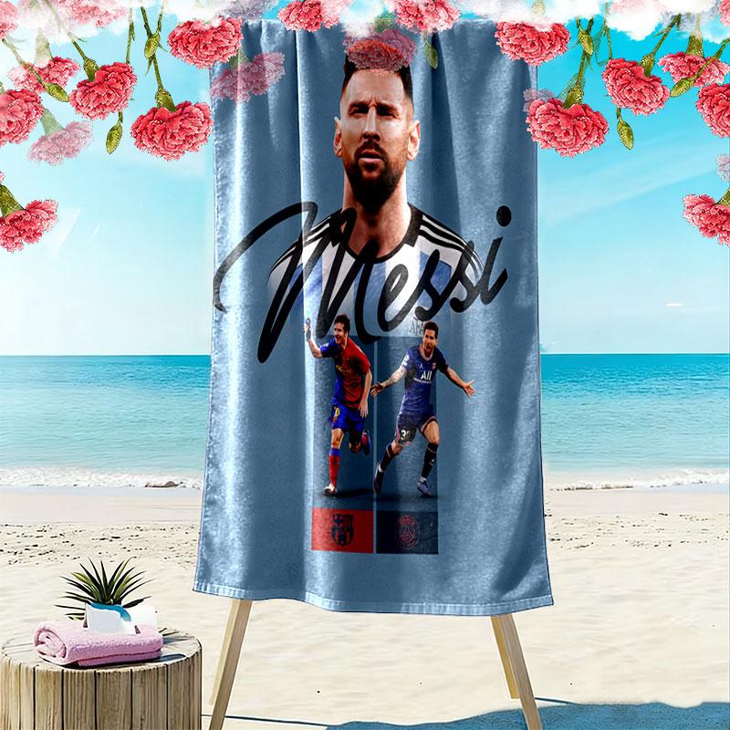 Пляжное полотенце с принтом 'Messi Vibes', Большое, Мягкое, Быстросохнущее, для Пляжа, Кемпинга, Плавания