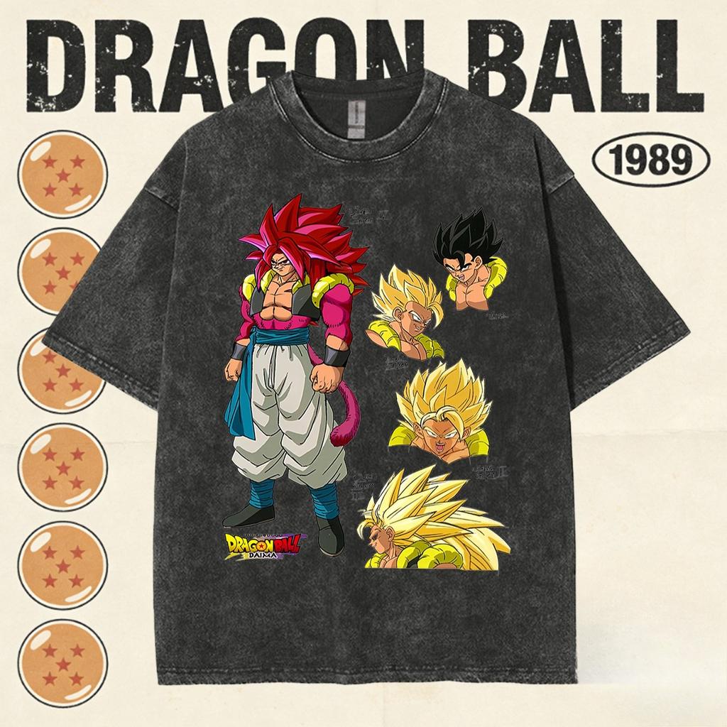 Summer DBZ Vintage Mens Washed TShirt Cotton Heavyweight Gohan Vs Cell Print Bodybuilding Gym Tee Streetwear