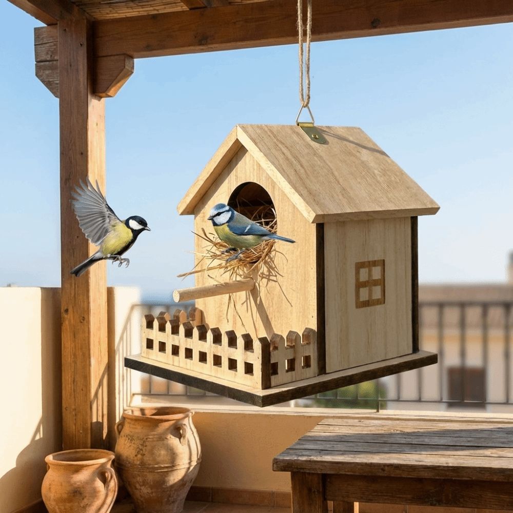 Hanging Bird Breeding Box Bird Cage Bird Feeder House Wood Bird House Backyard Home