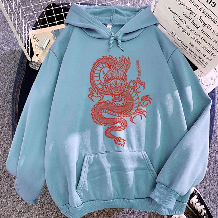 Уличная толстовка с капюшоном, винтажная женская толстовка с капюшоном с принтом китайского дракона, зимняя новая свободная женская толстовка в стиле Харадзюку в стиле хип-хоп