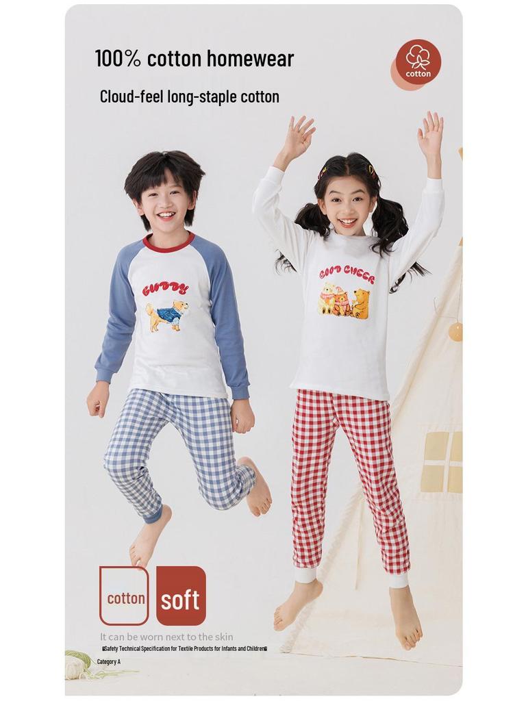 2025 Kids' Autumn Warm Cotton Pajama Set - Boys' & Girls' Long Johns & Raglan Homewear