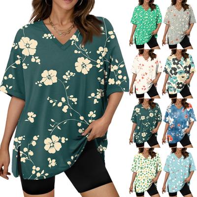 Женская модная футболка с принтом, V-образным вырезом и короткими рукавами для фитнеса, больших размеров