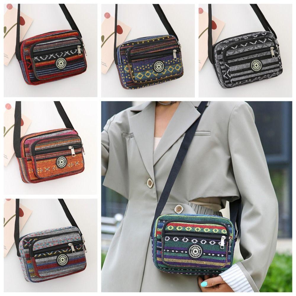 Многослойная сумка через плечо в стиле бохо с вышивкой, сумка-оксфорд, простая полосатая сумка через плечо для девочек