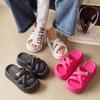 Fashion Cross Strap Platform Sandals for Women 2025 Summer Thick Bottom Eva Pillow Slides Woman Metal Decor Wedge Heels Slippers