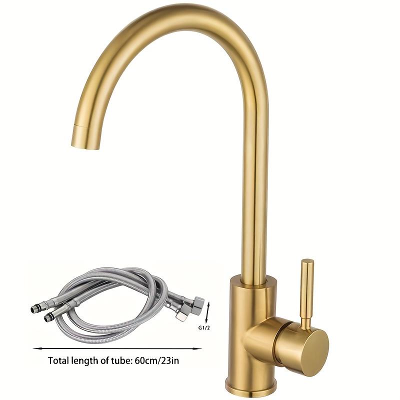 1Set of Brushed Golden Light Luxury Hot and Cold Dual Control Kitchen Sink Faucet, 360-Degree Rotating Faucet, Suitable for Kitchen Sinks