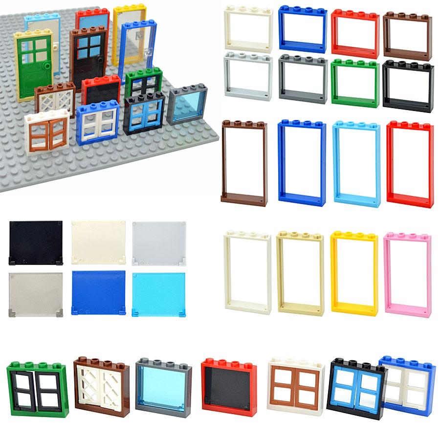 City Window Building Up Cubes Custom Build House Door Frame Glass Bricks Parts Fits 60594 60616 60621 60596 MOC Educational Tool Parts Fo