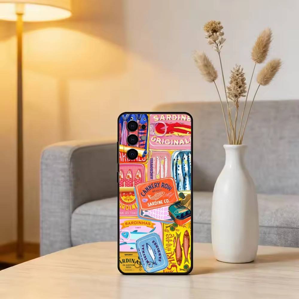 S-Sardines F-Fish Art Phone Case For Samsung S25,S24,S21,S22,S23,S30,Ultra,S20,Plus,Fe,Lite,Note,10,Black Cover