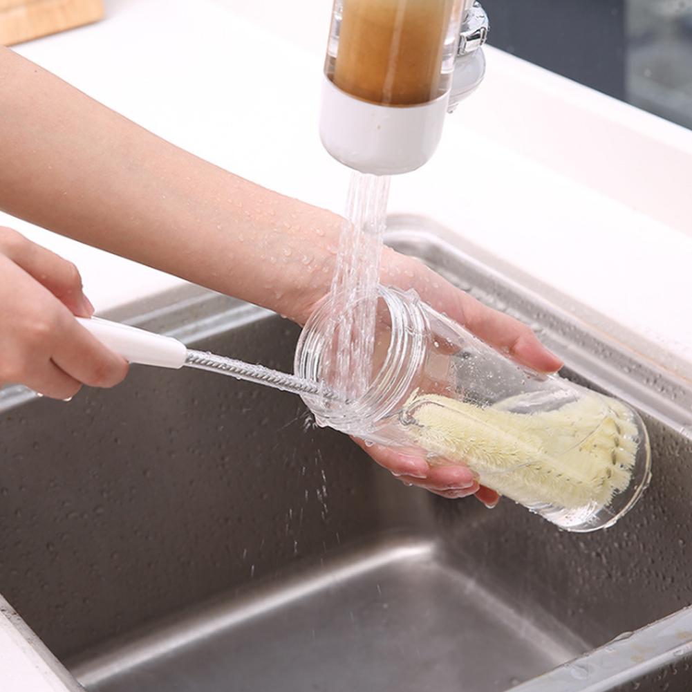 Многофункциональная кухонная стеклянная бутылка для воды, щетка для чистки чашек, инструмент для чистки кастрюль с длинной ручкой