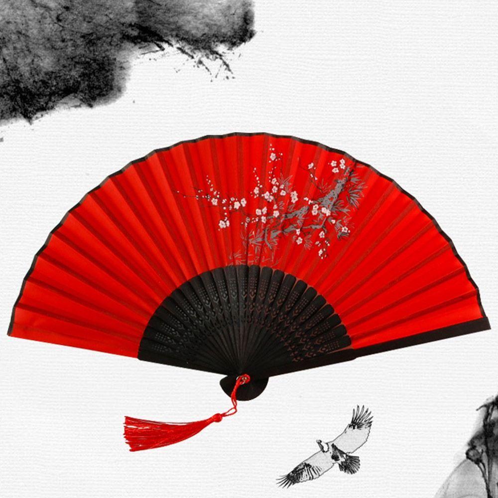 Шелковый складной веер в винтажном стиле с цветным стержнем, классический танцевальный веер, украшение для дома