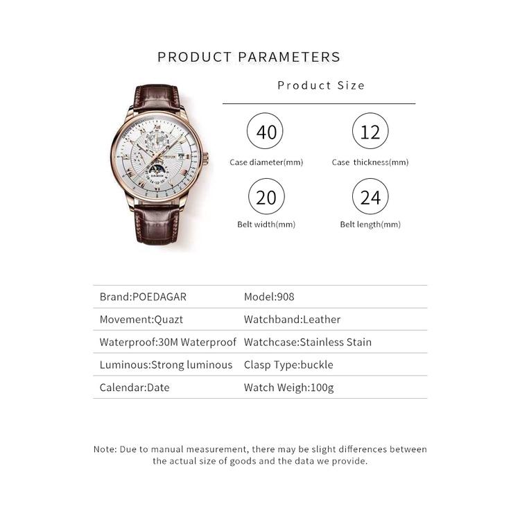 POEDAGAR Модные кварцевые мужские часы с датой, часы мужские, роскошные, водонепроницаемые, светящиеся, военные, спортивные, с кожаным ремешком
