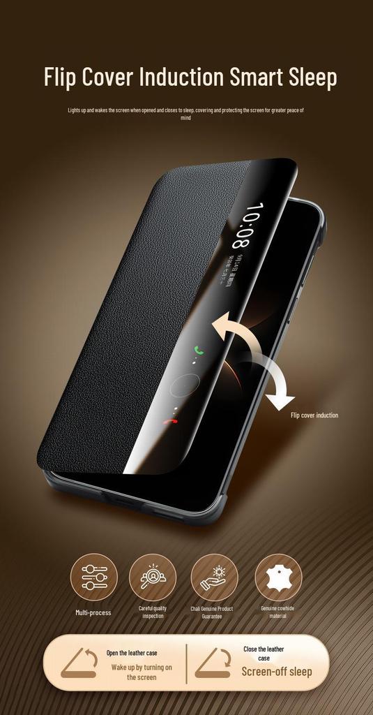 Магнитный кожаный флип-кейс Huawei Mate 80 Pro Max со Smart Sleep RS Защитой