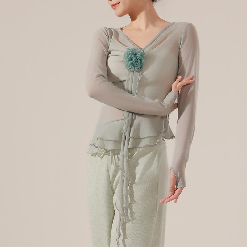 Женский эластичный танцевальный костюм с длинным рукавом и цветочным принтом - Облегающий современный топ для выступлений