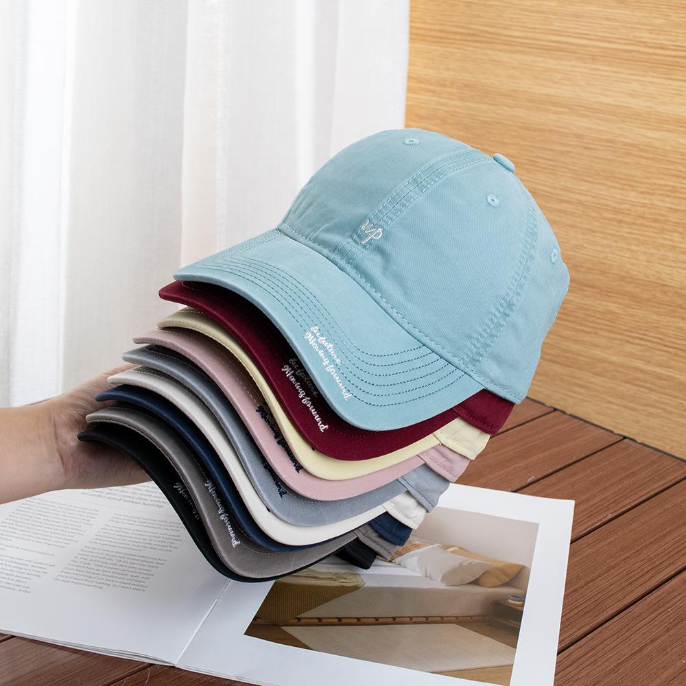 Simple small letter embroidery ripped baseball cap women's new washed curved brim shading face small cap