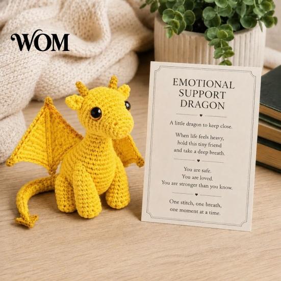 Handmade Dragon Decor Crochet Doll with Card, Emotional Support Decor, Desk Mini Knitting Ornament, Inspirational Gifts for Family Friends Toy