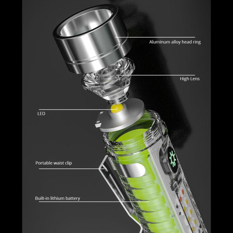 Мини-фонарик светодиодный 3800 лм Встроенная литиевая батарея 1800 мАч Многофункциональный Сверхъяркий Рабочий
