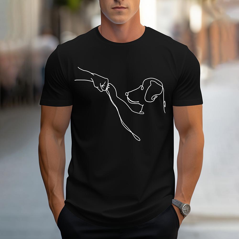 Новая футболка с графическим принтом в виде нарисованной от руки собаки, свободная мужская одежда с коротким рукавом, повседневная дышащая мужская футболка, верхняя часть