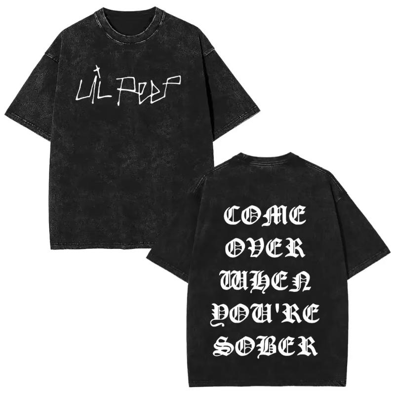 Стирка Винтаж Рэпер Lil Peep Двусторонний Принт Футболки Унисекс Женская Мода Хип-Хоп Оверсайз Короткий Рукав Футболка Уличная Одежда