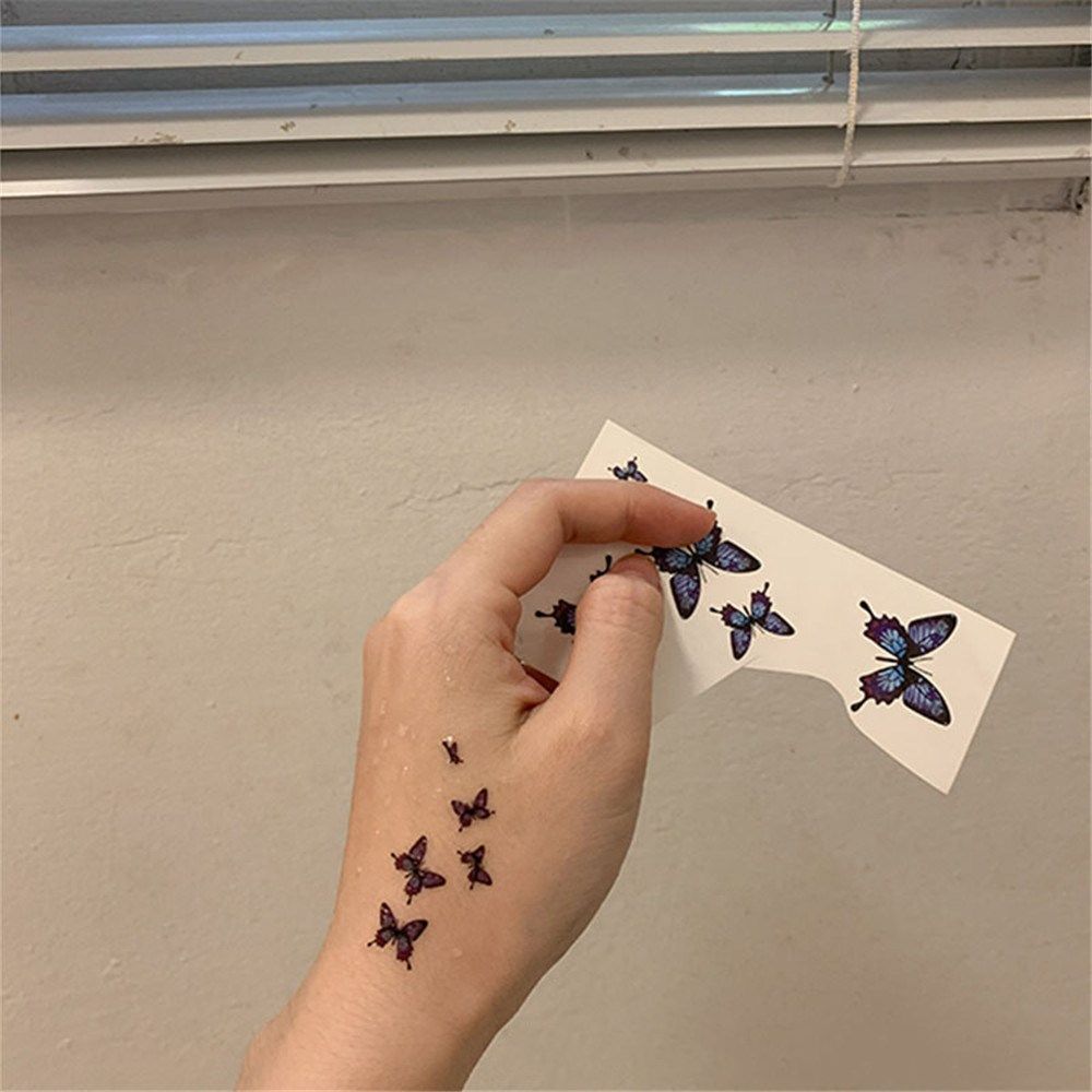 Men Women Temporary Tattoos Waterproof Party Decals Clavicle Blue Butterfly Tattoo Stickers