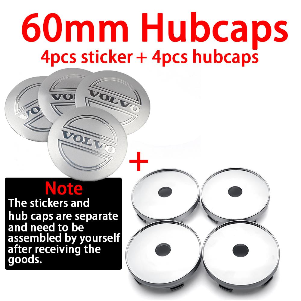 4pcs 56/60mm Car Wheel Center Cover Stickers Hub Caps Decor Decals For Volvo Rdesign AWD C30 C70 S40 S60 S70 S80 S90 V40 V50 V60