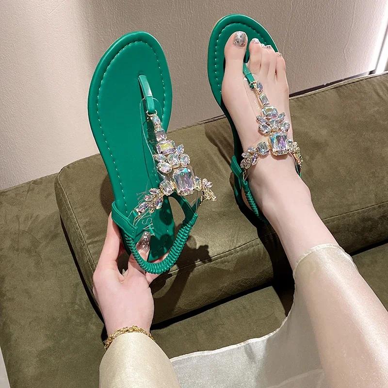 Fashion Women Flip-flops Sandals for Women 2024 Luxury Rhinestone Flat Shoes Ladies Designer Beach Shoes Light Roman Sandalias