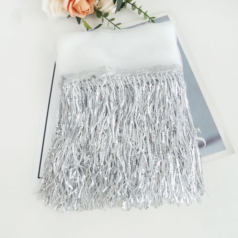 10 Yards 20cm Width Sequin Tassel Fringe DIY Accessories Decorative Trimmings  Dress Trimming