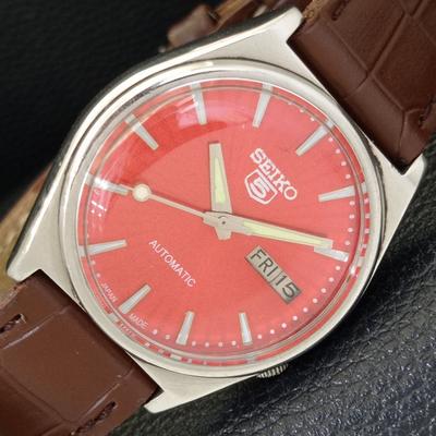 АВТОМАТИЧЕСКИЕ ВИНТАЖНЫЕ ЧАСЫ SEIKO 5 ЯПОНИЯ 7009A МУЖСКИЕ С ЦИФЕРБЛАТОМ КРАСНОГО ЦВЕТА a701239-5