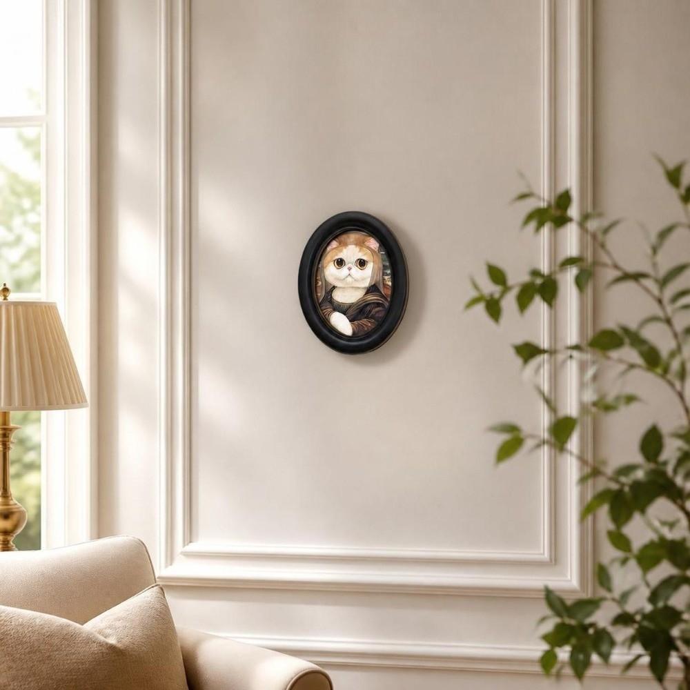 Oval Shaped Wall Decor Wooden Cat Portrait Decor Durable Oval Wall Decoration Gallery Decor