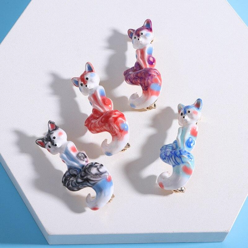 Blucome Модная простая брошь с маленьким животным, булавка для воротника из сплава с капающим маслом лисы, темперамент